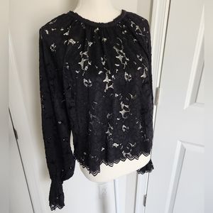 FREE PEOPLE Black Lacy Boho Top Size Small